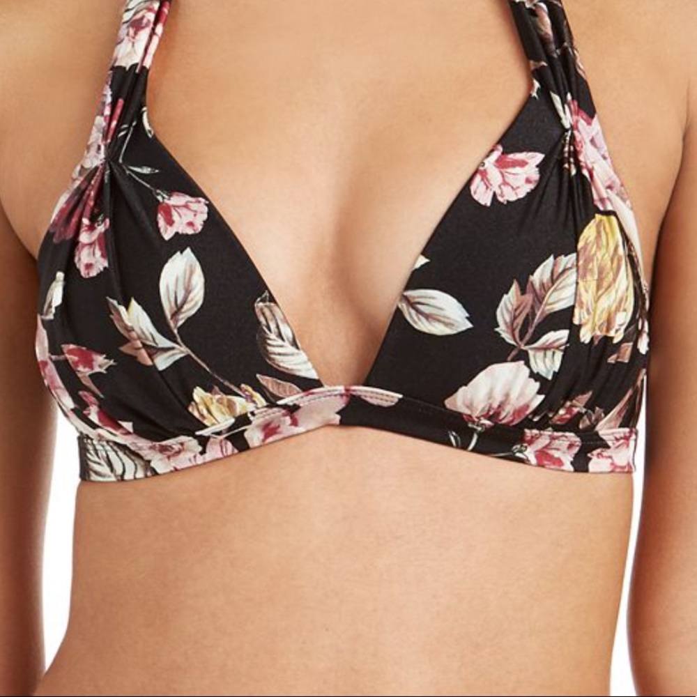 NWT ladies Rachel Roy cherry blossom black floral bikini swim top size small